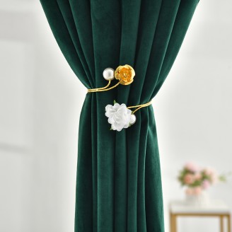 White and Gold Flowers Design Curtain Tiebacks