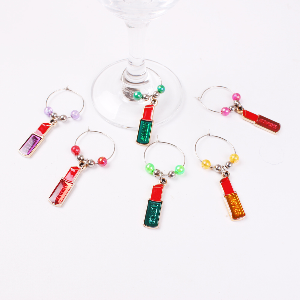 Unique Lipstick Shape Wine Glass Charms