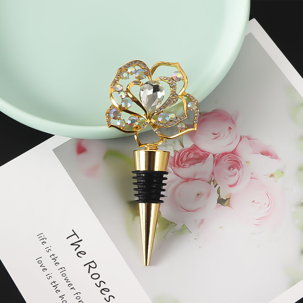 Elegant Rhinestone Flower Wine Stopper